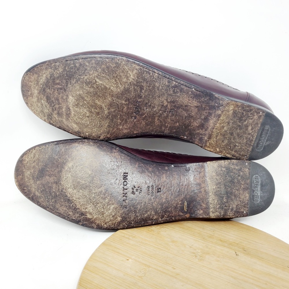 Santoni Loafers Mens 15 Burgundy Leather Kiltie Tassel Slip On Shoes Italy - Picture 15 of 16